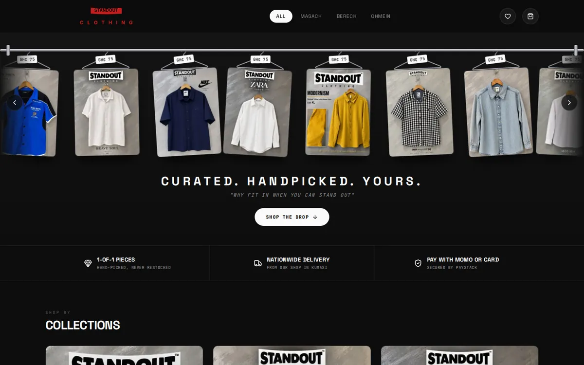 Standout Clothing's online shop, built by N.O.K Social